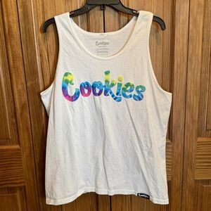 Cookies Tank Top Size Large White‎ Tie Dye Logo Streetwear Graphic Muscle Tee